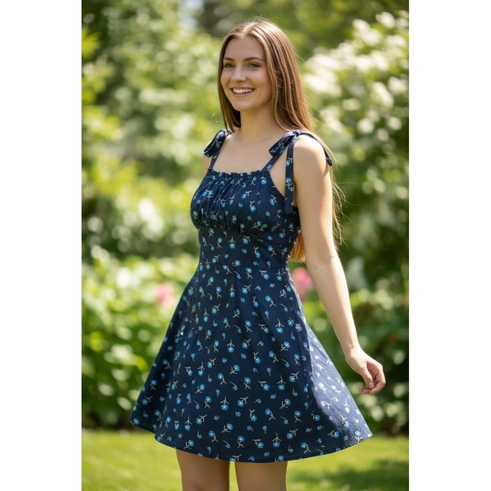 Urban Outfitters Mini Dress Womens Size 2 Black Floral Tie Strap Sundress skater